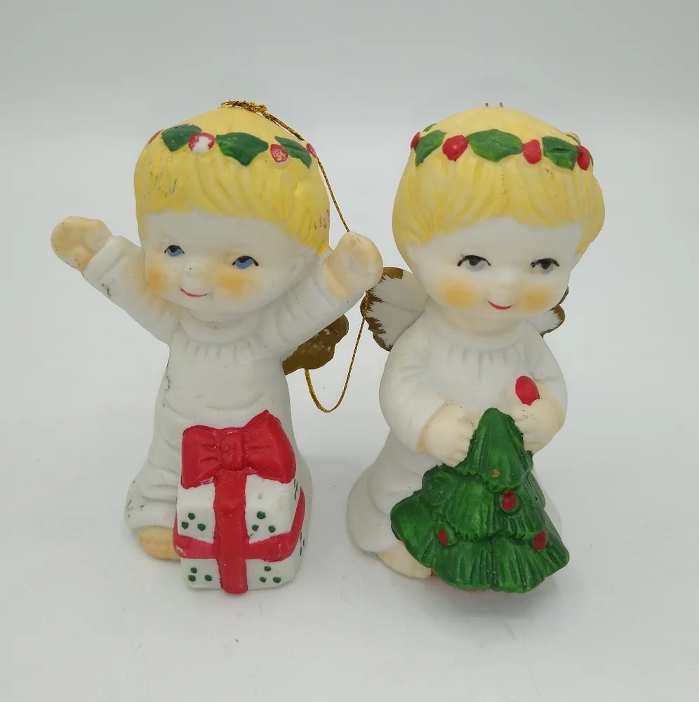 Jamestown China Christmas Cherubs Porcelain Angel Ornaments Set of 4 Vintage Box